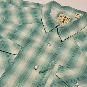 RH Redhead Ranch Western Pearl Snap Short Sleeve Shirt Mens Size 2XL Green Plaid